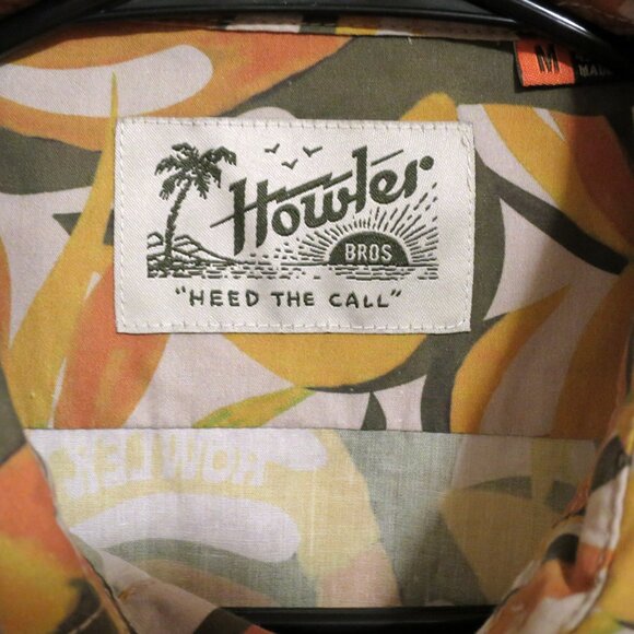 Howler Brothers Shirt Mens Medium Short Sleeve Button Outdoors Orange Leaves - Picture 3 of 6